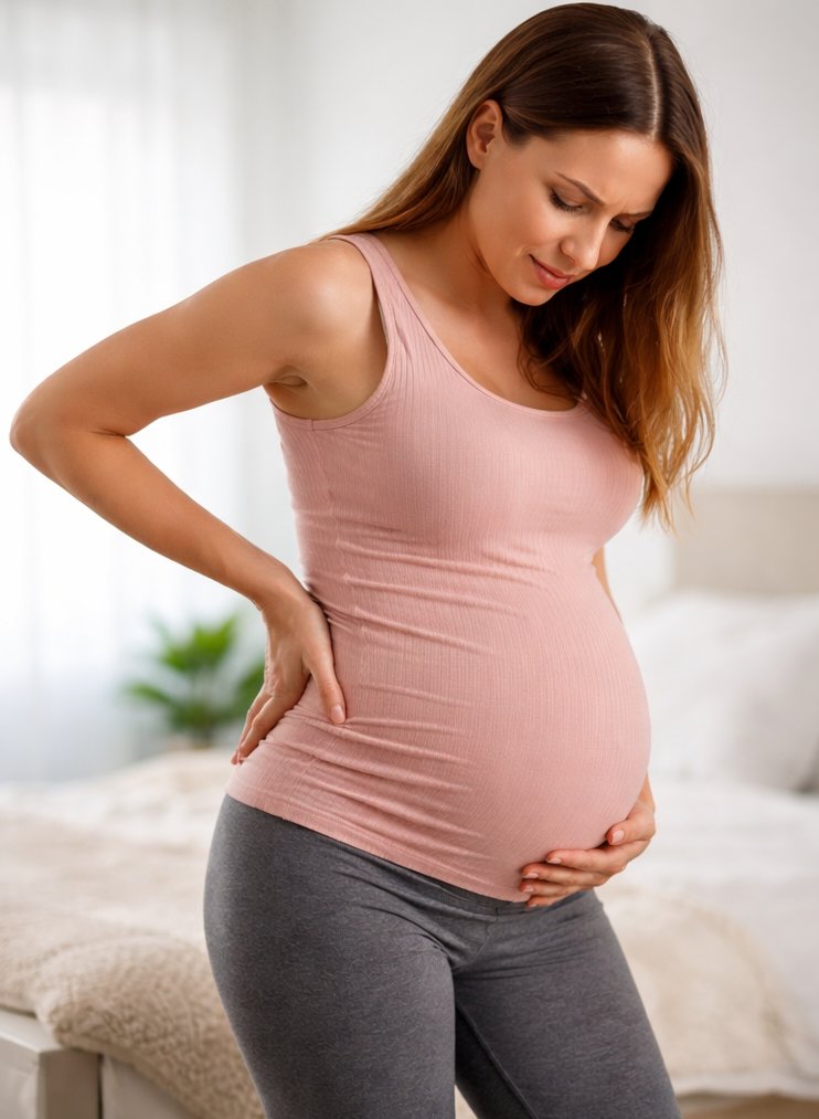 Femme enceinte souffrant d’une douleur au bassin liée à la symphyse pubienne