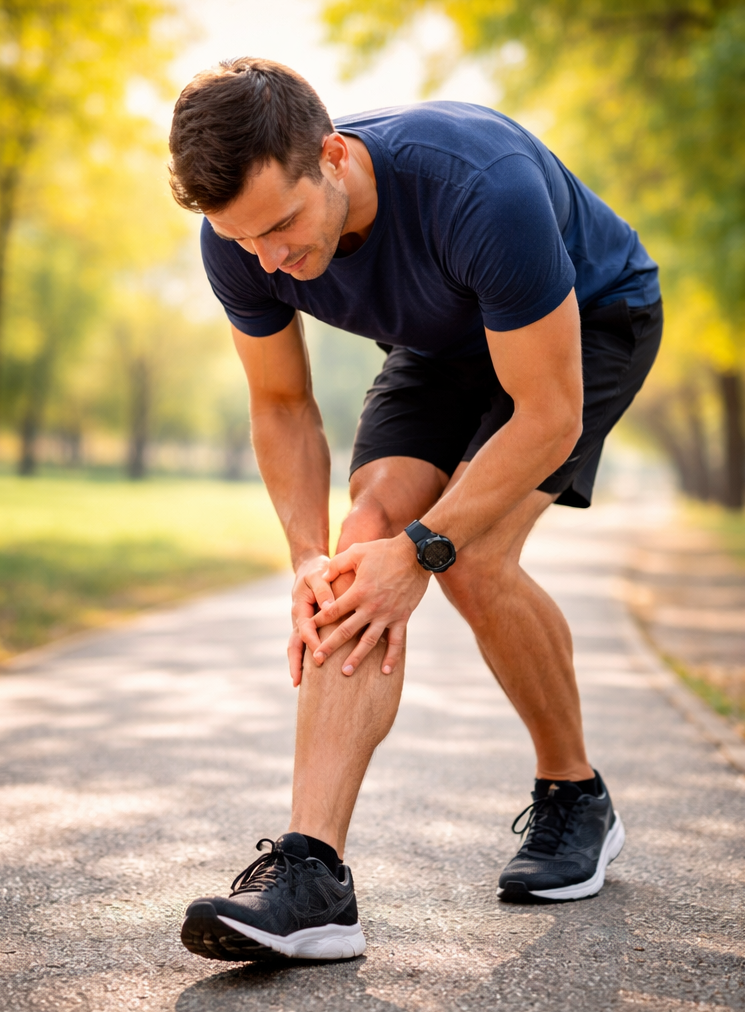 Coureur ressentant une douleur au genou lors de la course à pied